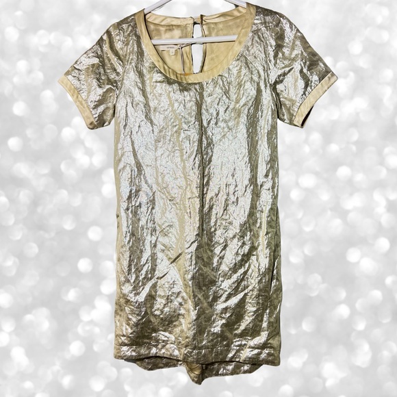 Vintage Vanessa Bruno Dress ⚡️ Size 4 ⚡️ Metallic Gold Mini Dress ⚡️ Cocktail - Picture 1 of 4